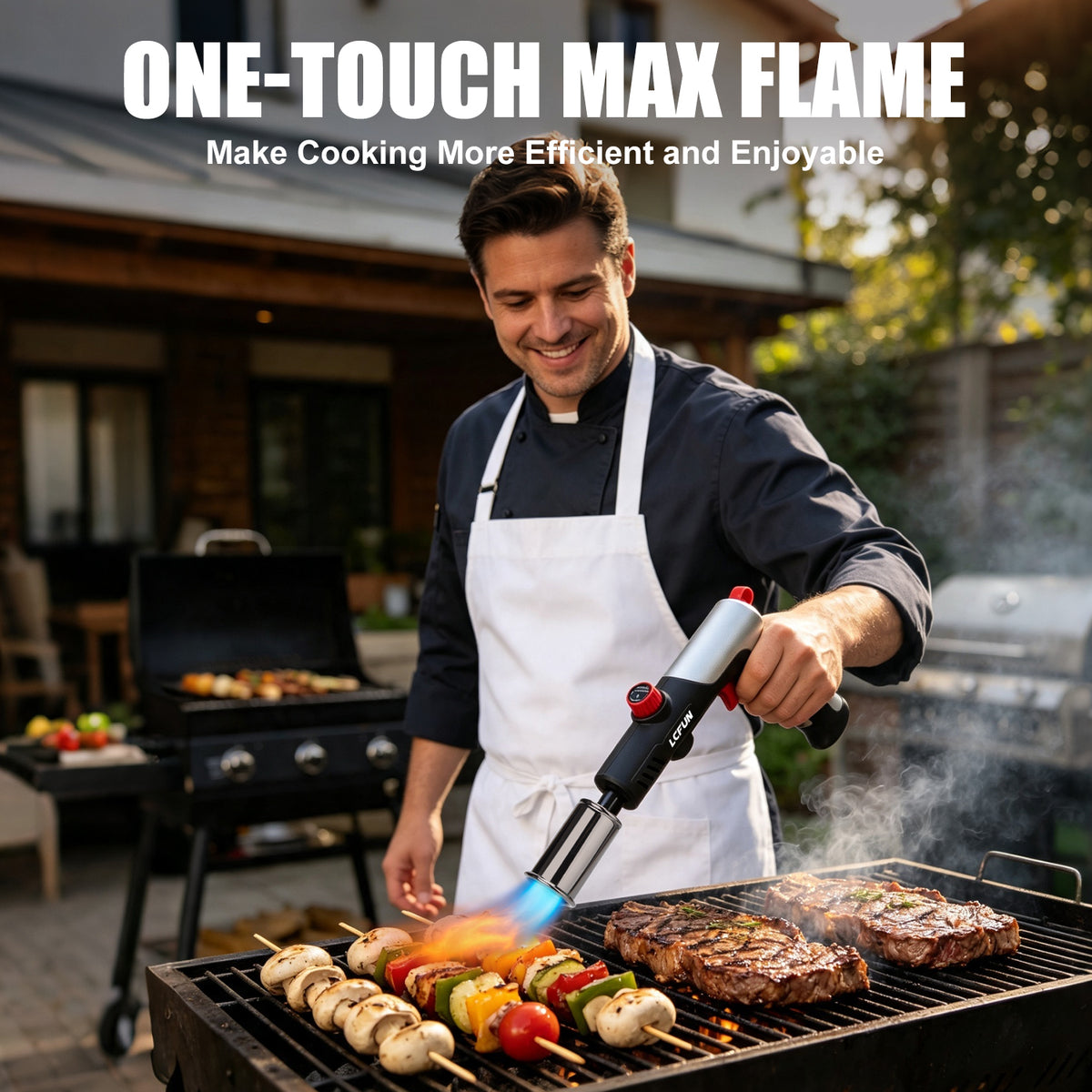 Propane Torch Gun, One-Press Max Flame Thrower Gun with Safety Lock, One-handed Blow Torch Fire Starter for Charcoals,Grill,Cooking(Tank Not Included)