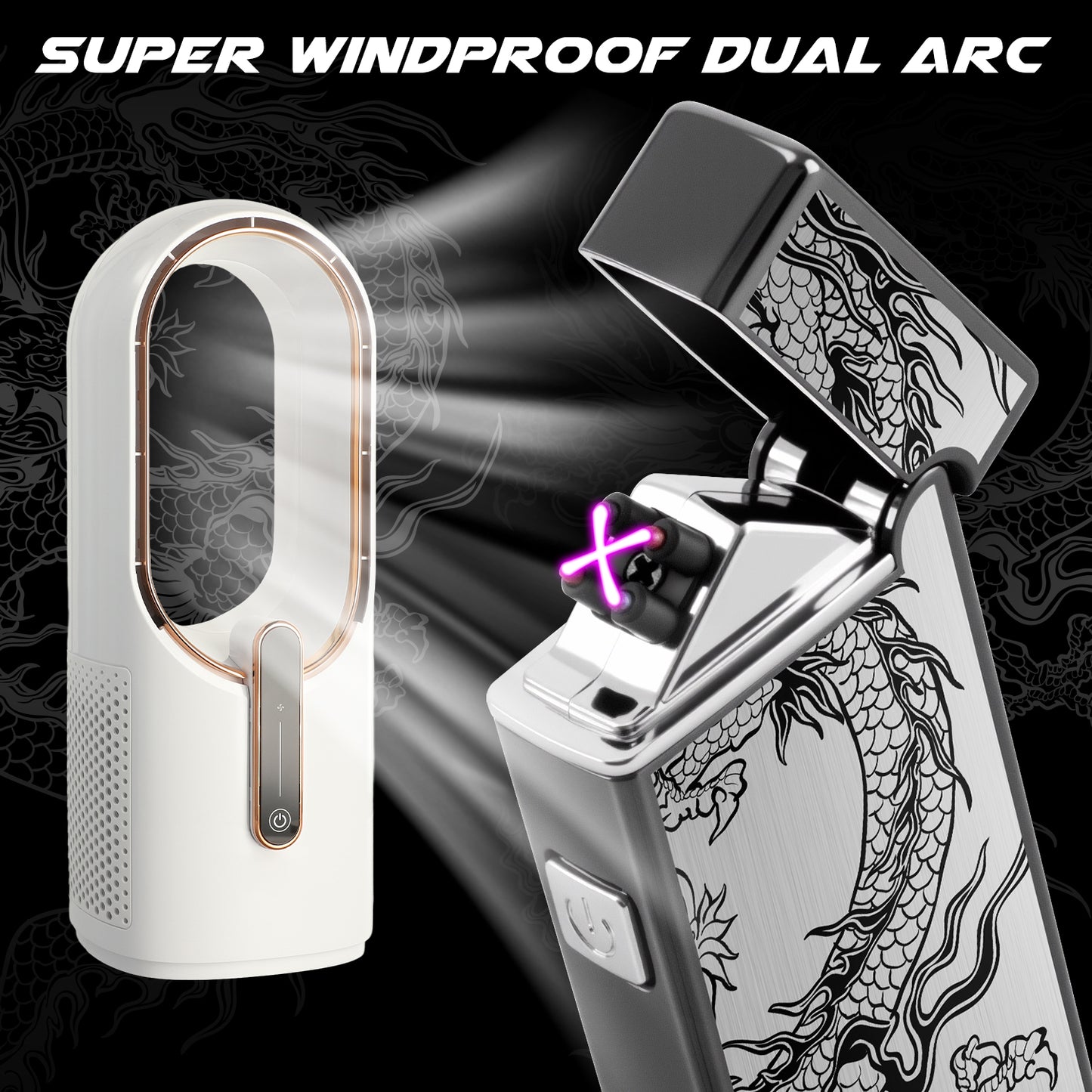 LcFun Electric Lighter USB Rechargeable Dual Arc Lighter with Battery Indicator, Windproof Cool Pocket Plasma Lighters for Camping, Small Valentines Birthday Gifts for Men Father (Gunmetal Gray)