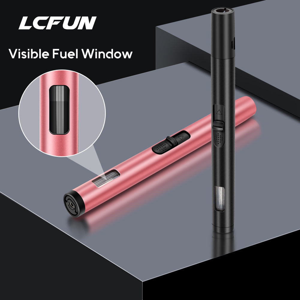 LcFun 2 Pack Torch Lighters Refillable Butane Lighter with Visible Fuel Window, Windproof Adjustable Jet Flame Long Matches Lighters for Candle, Grill, BBQ, Camping, Fireworks (Butane NOT Included)