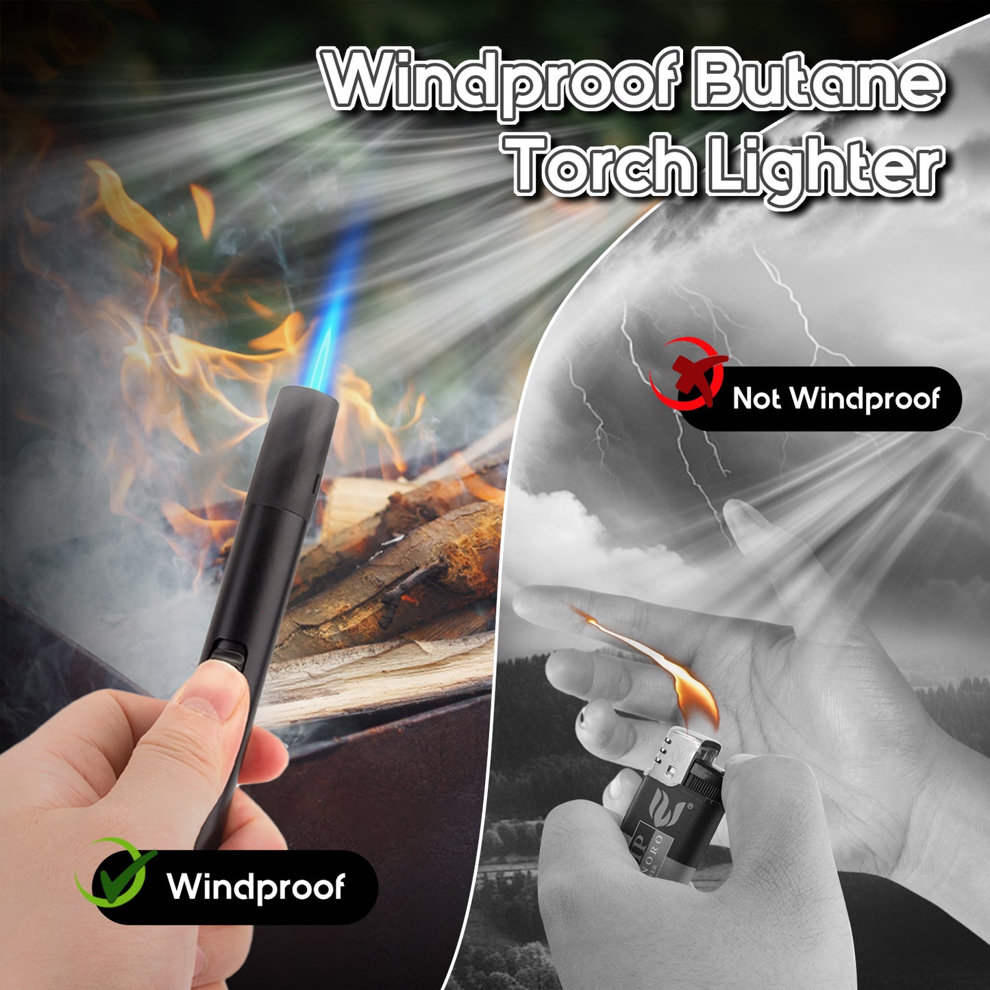 LcFun 2 Pack Torch Lighters Refillable Butane Lighter with Visible Fuel Window, Windproof Adjustable Jet Flame Long Matches Lighters for Candle, Grill, BBQ, Camping, Fireworks (Butane NOT Included)