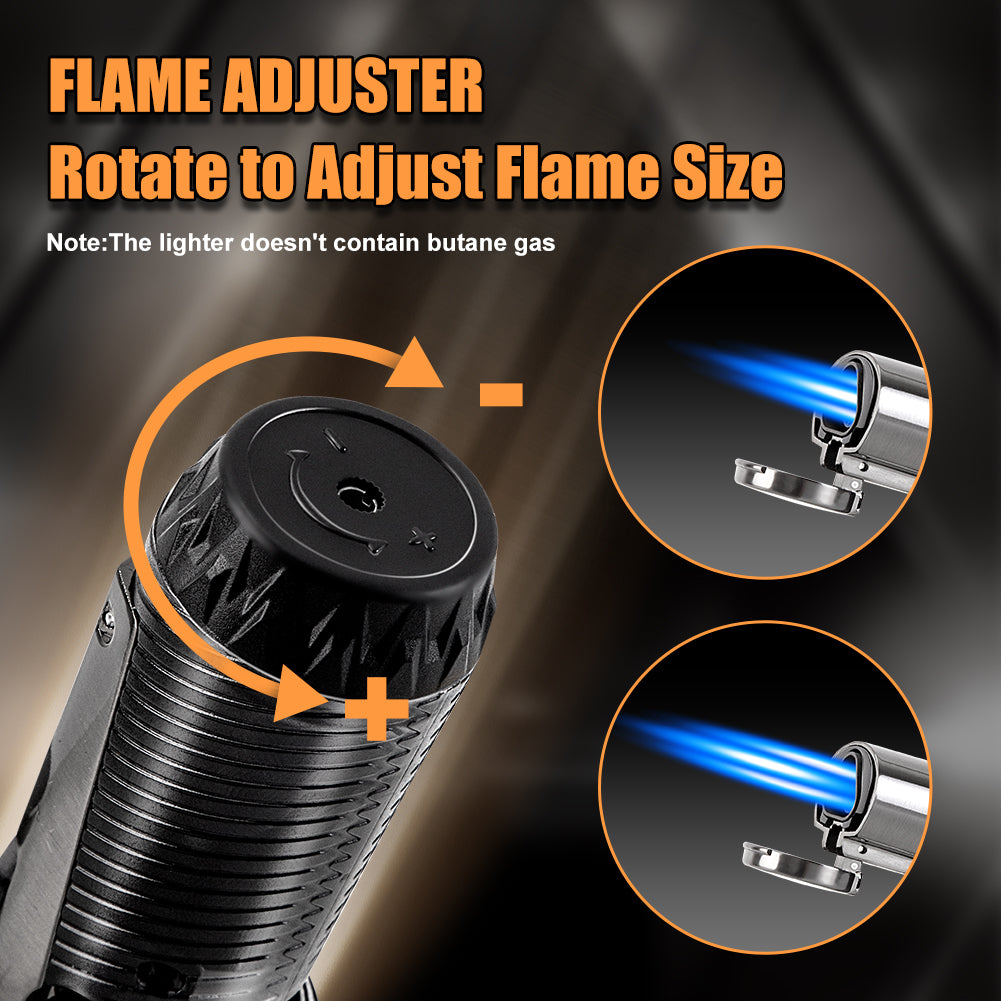 LcFun Torch Lighter Windproof Triple Jet Flame Butane Lighter with Punch and Draw Enhancer, Refillable Lighters for Camping Hunting Valentines Day Gifts for Him -BUTANE NOT INCLUDED