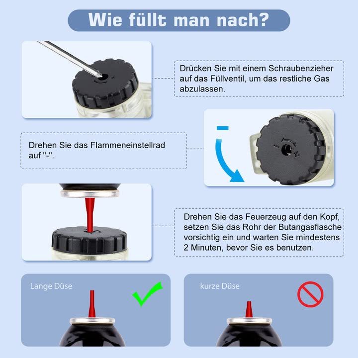 LcFun Feuerzeug Sturmfeuerzeug Gas Nachfüllbar Sturmfeuerzeug Jetflamme Feuerzeuge Butangas Feuerzeuggas 2 Stück (Schwarz & Weiß)