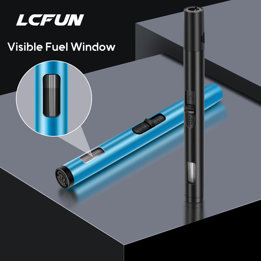 LcFun 2 Pack Torch Lighters Refillable Butane Lighter with Visible Fuel Window, Windproof Adjustable Jet Flame Long Matches Lighters for Candle, Grill, BBQ, Camping, Fireworks (Butane NOT Included)