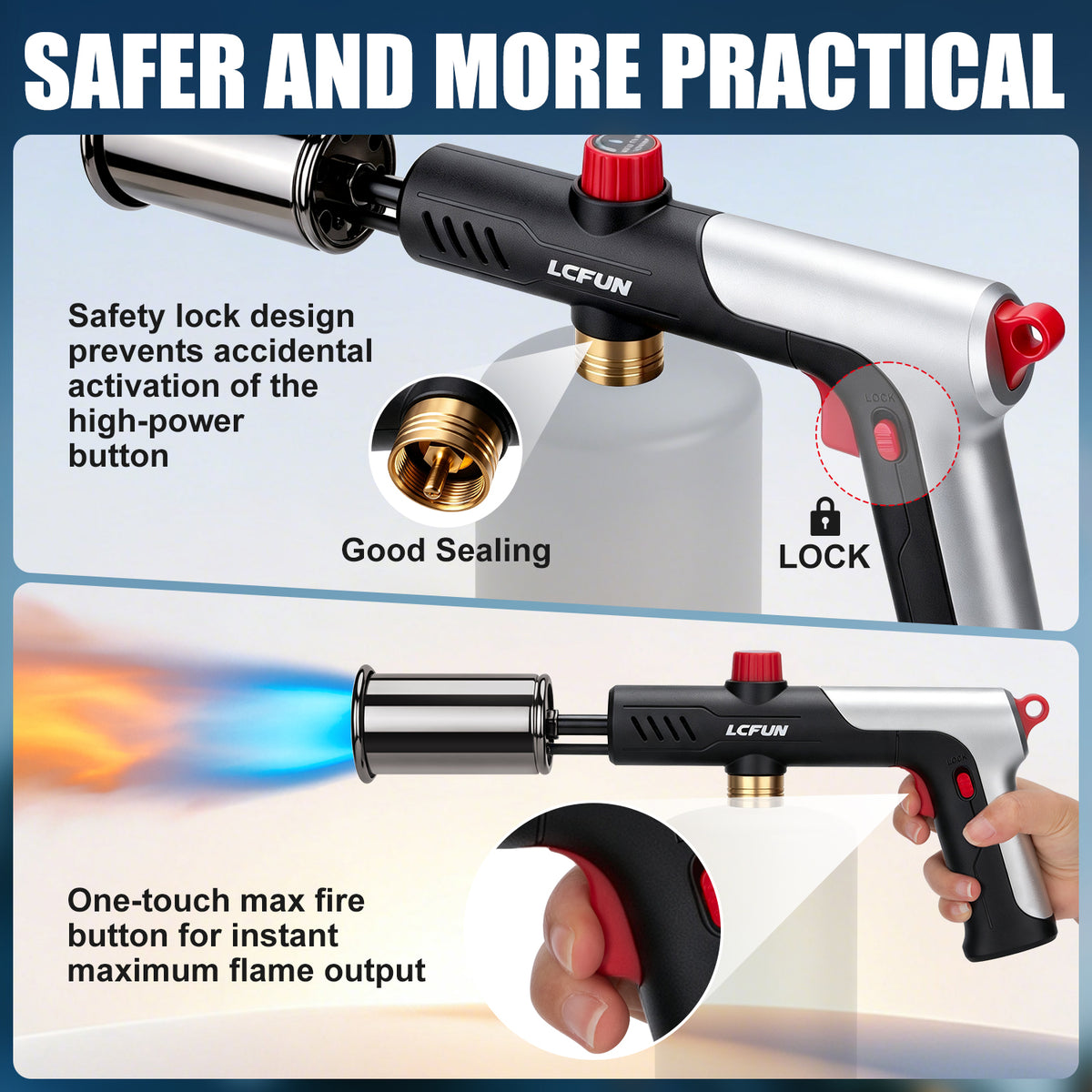 Propane Torch Gun, One-Press Max Flame Thrower Gun with Safety Lock, One-handed Blow Torch Fire Starter for Charcoals,Grill,Cooking(Tank Not Included)