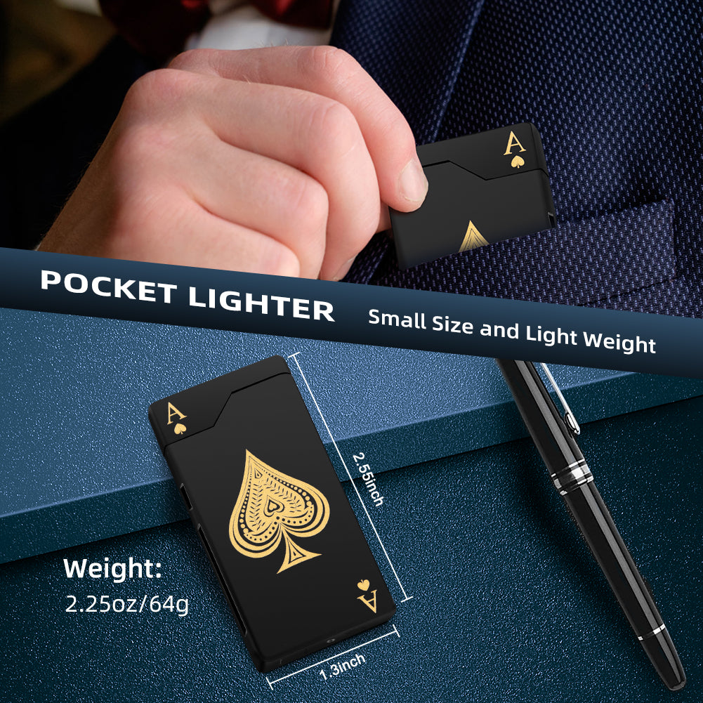 Electric Lighter - Rechargeable USB, Dual Arc Plasma, Windproof Flameless, Pocket Metal Lighter with LED Battery Indication for Candles, Camping (Silver Ace)