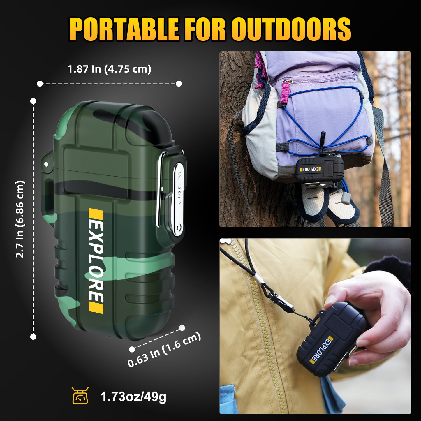 LcFun 2 Pack Waterproof Outdoor Lighter Windproof Torch Lighters Butane Refillable USB Rechargeable Electric Dual Arc Plasma Lighter Hiking Camping Essentials Hunting Gear Fathers Day Dad Gifts