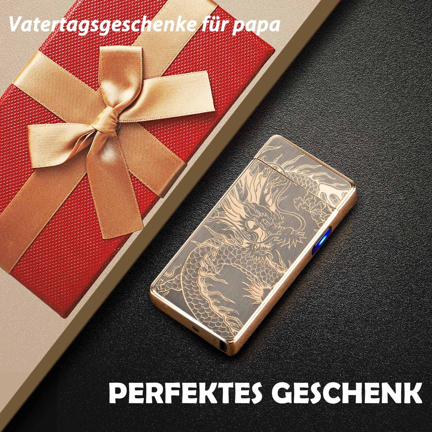 LcFun Elektrisch Lichtbogen Feuerzeug USB Aufladbar Plasma ,Sturmfeuerzeug Elektro Winddicht Arc Lighter Wiederaufladbar für Kerzen Küche Geschenk (Goldener Drache)