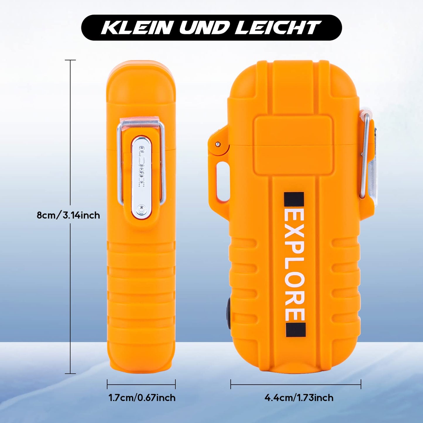 LcFun Elektrisch Elektro Feuerzeug Winddicht Lichtbogen Aufladbar Type-C, Wiederaufladbar mit Taschenlampe für Camping, Wandern, Outdoor Survival Kits (Orange)