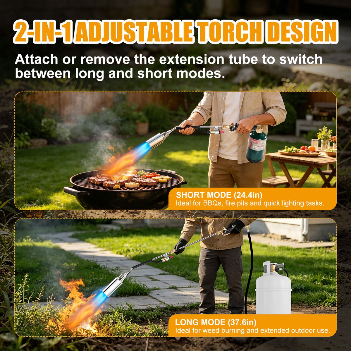 Propane Torch Weed Burner, High Output Weed Torch & Flame Thrower for Weeds, Heavy Duty Flame Weeder Blow Torch for Garden, Roofing, BBQ, Melting Ice & Snow