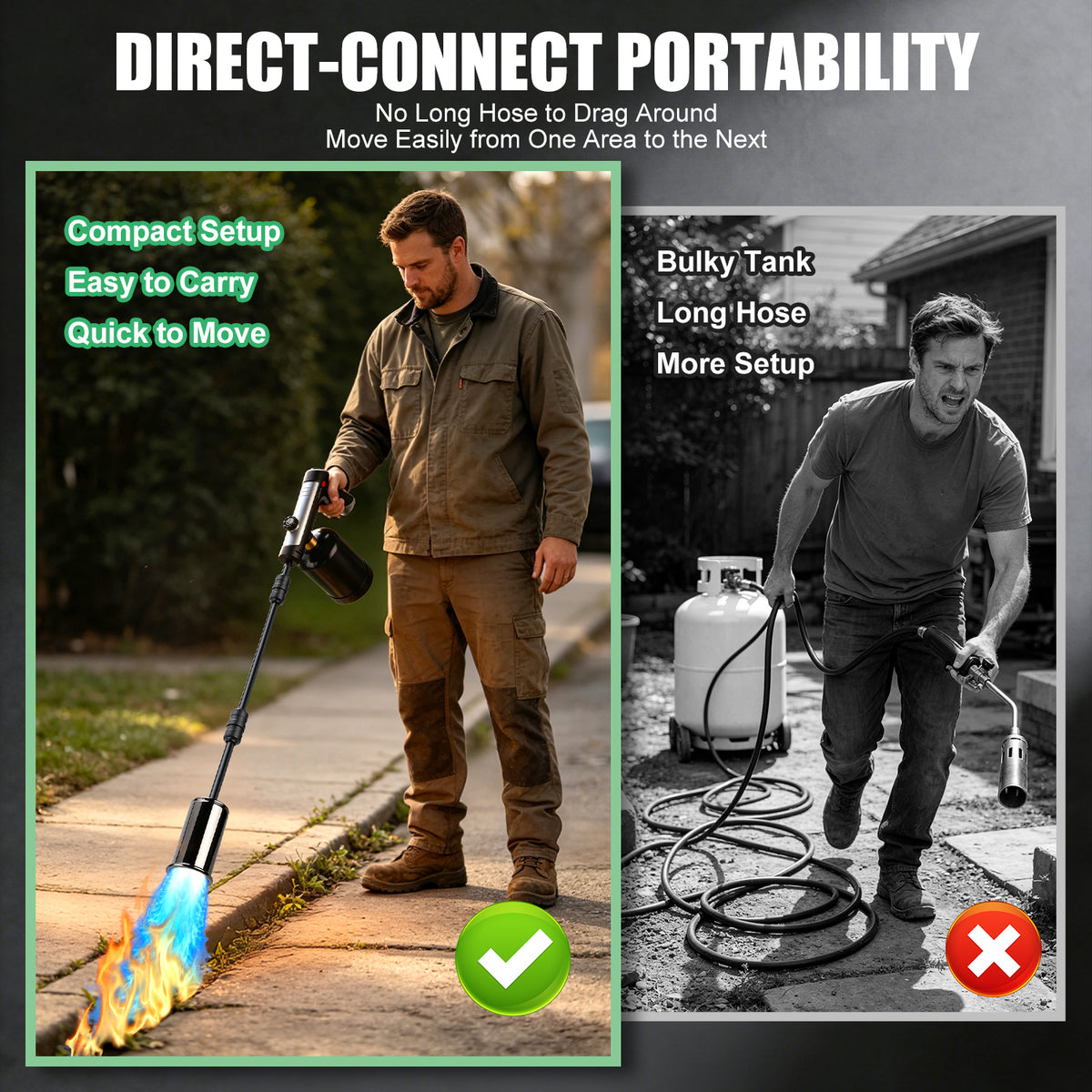 Propane Torch Weed Burner, Weed Torch Flame Thrower Built-In Igniter, Long and Short Modes, Adjustable Flame Blow Torch for Weeds, Garden, Roofing