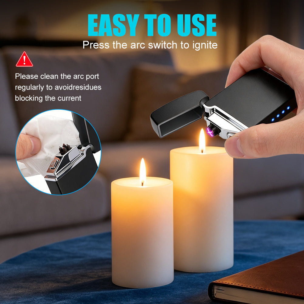 Windproof Dual Arc Electric Lighter, 2 Pcs USB Rechargeable Plasma Lighters with Led Battery Display, Cool Pocket Cigarette Lighter, Christmas Stocking Stuffers, Birthday Gifts for Men Father