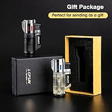 Jet Lighter 2 Pack Windproof Lighter 3 Flame Butane Torch Fire Lighter Refillable Gas Petrol Lighter Christmas Gifts-Butane Not Included(Black&Silver)