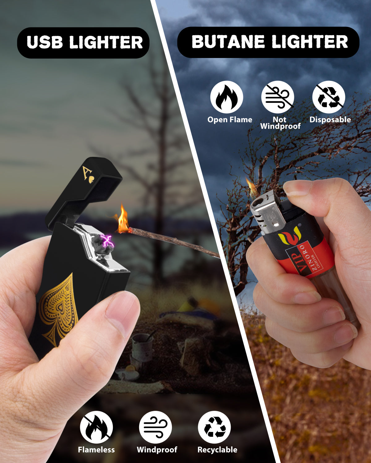 Electric Lighter - Rechargeable USB, Dual Arc Plasma, Windproof Flameless, Pocket Metal Lighter with LED Battery Indication for Candles, Camping (Silver Ace)