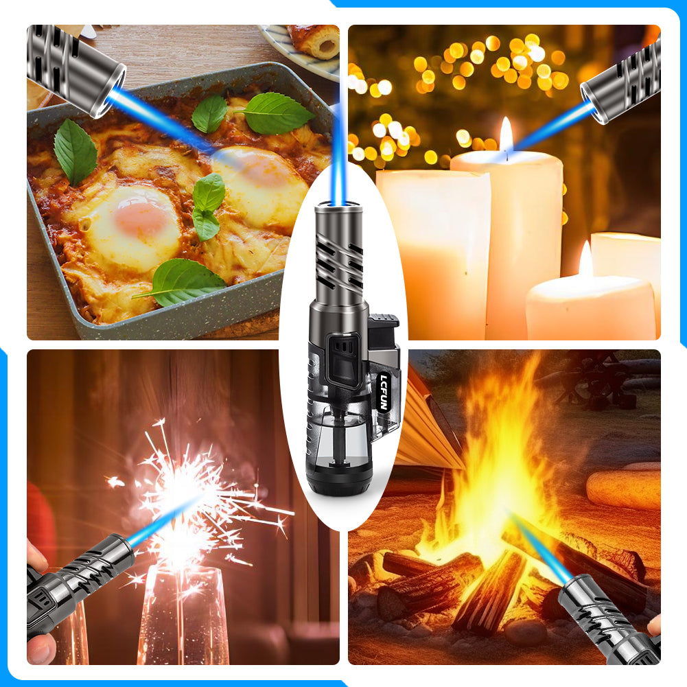LcFun Torch Lighter 2 Pack Windproof Adjustable Single Jet Flame Butane Lighter Refillable Gas Lighter for Candle Camping Grill BBQ Fireplace (Butane Not Included)