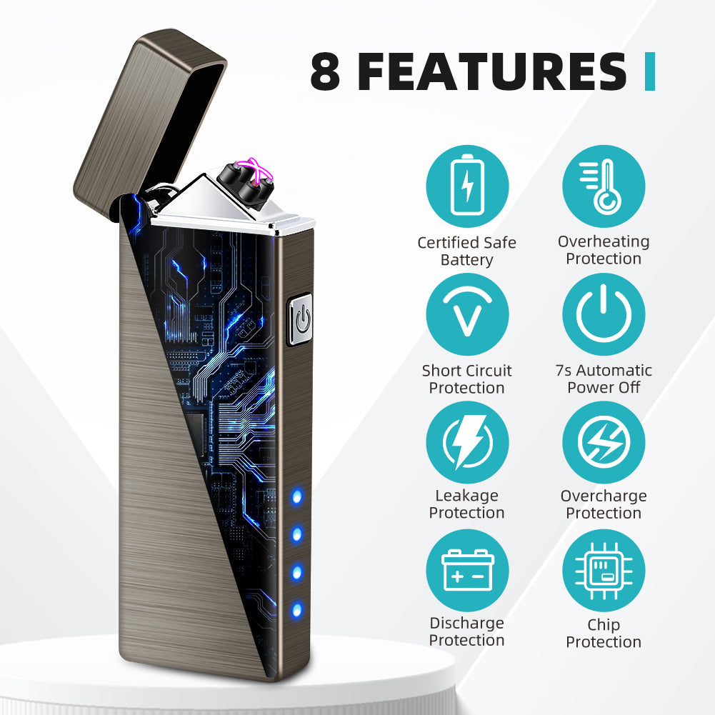 LcFun Electric Lighter USB Rechargeable Dual Arc Lighter with Battery Indicator, Windproof Cool Pocket Plasma Lighters for Camping, Small Valentines Birthday Gifts for Men Father (Gunmetal Gray)