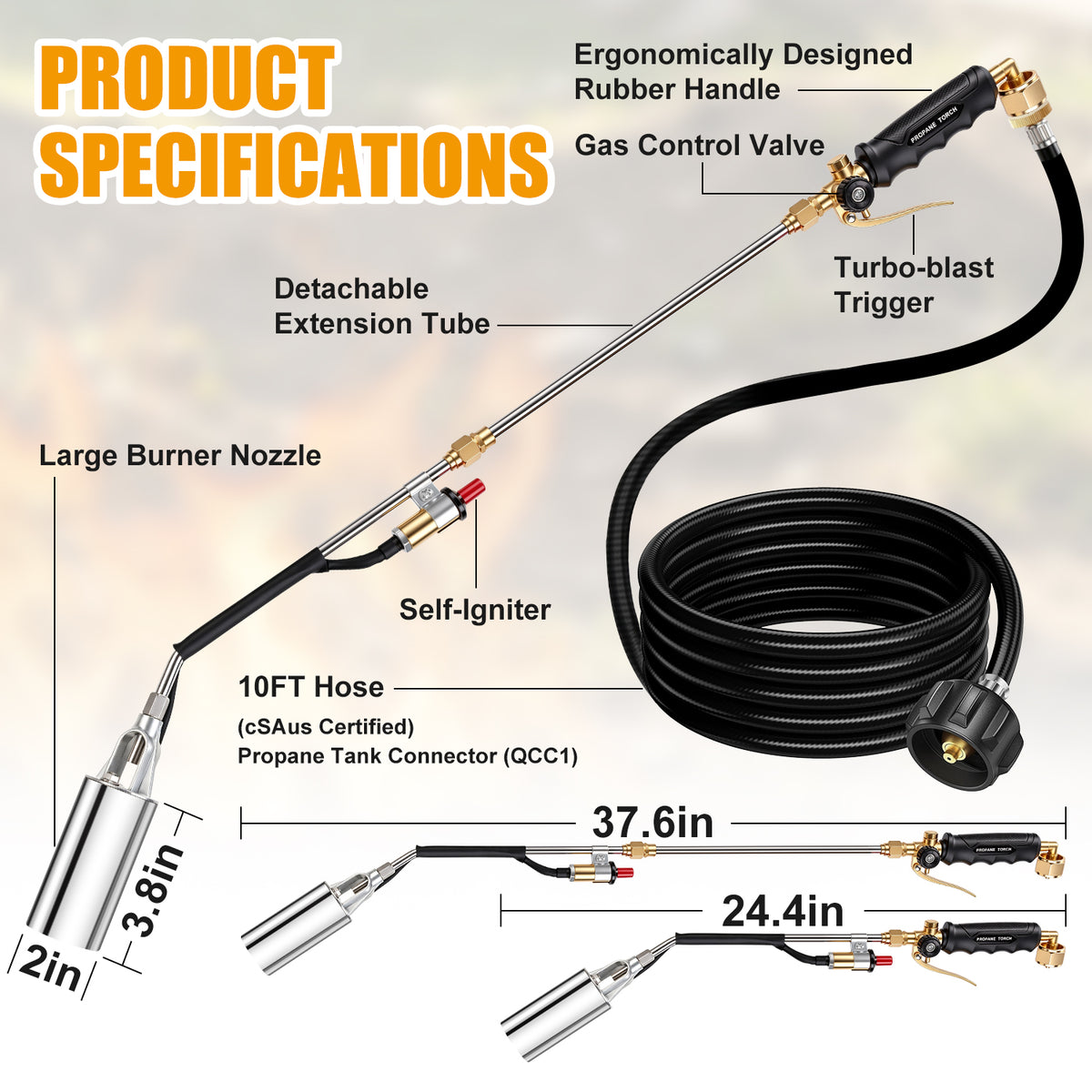 Propane Torch Weed Burner, High Output Weed Torch & Flame Thrower for Weeds, Heavy Duty Flame Weeder Blow Torch for Garden, Roofing, BBQ, Melting Ice & Snow