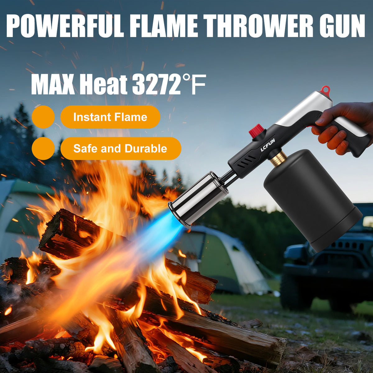 Propane Torch Gun, One-Press Max Flame Thrower Gun with Safety Lock, One-handed Blow Torch Fire Starter for Charcoals,Grill,Cooking(Tank Not Included)
