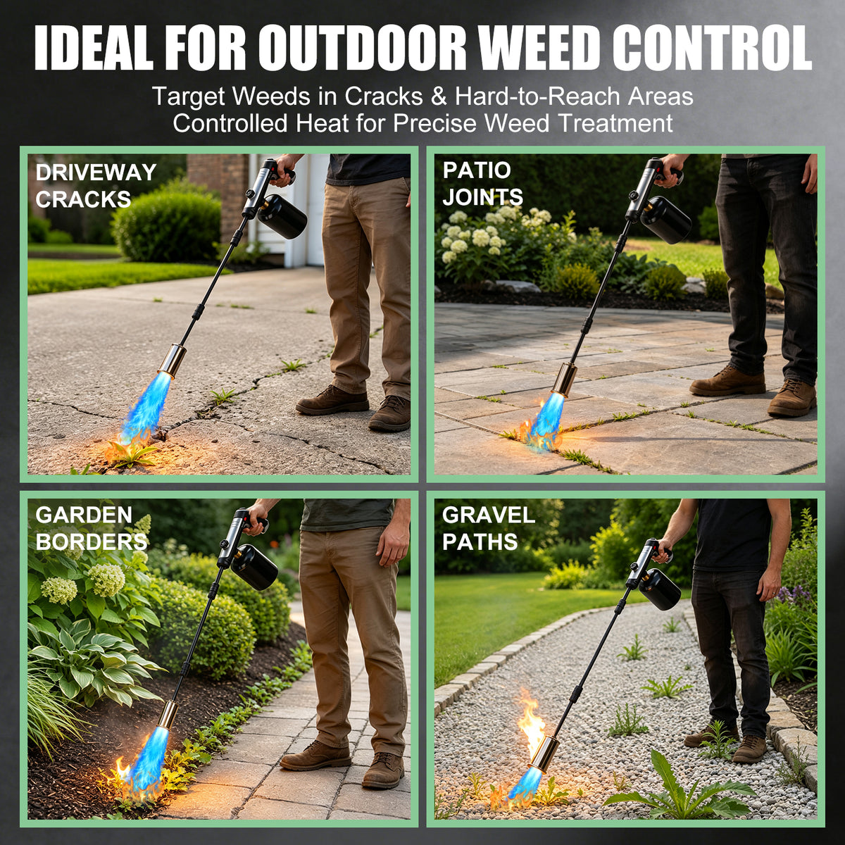 Propane Torch Weed Burner, Weed Torch Flame Thrower Built-In Igniter, Long and Short Modes, Adjustable Flame Blow Torch for Weeds, Garden, Roofing