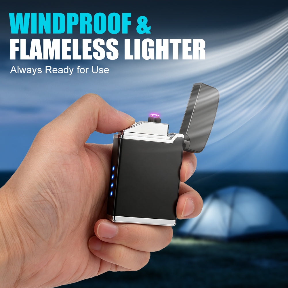 Windproof Dual Arc Electric Lighter, 2 Pcs USB Rechargeable Plasma Lighters with Led Battery Display, Cool Pocket Cigarette Lighter, Christmas Stocking Stuffers, Birthday Gifts for Men Father