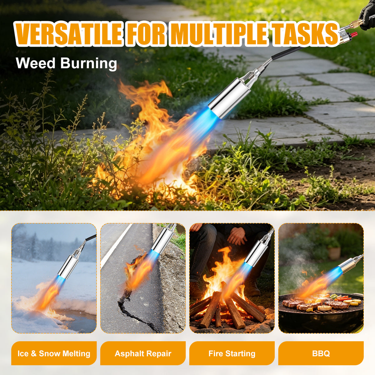 Propane Torch Weed Burner, High Output Weed Torch & Flame Thrower for Weeds, Heavy Duty Flame Weeder Blow Torch for Garden, Roofing, BBQ, Melting Ice & Snow