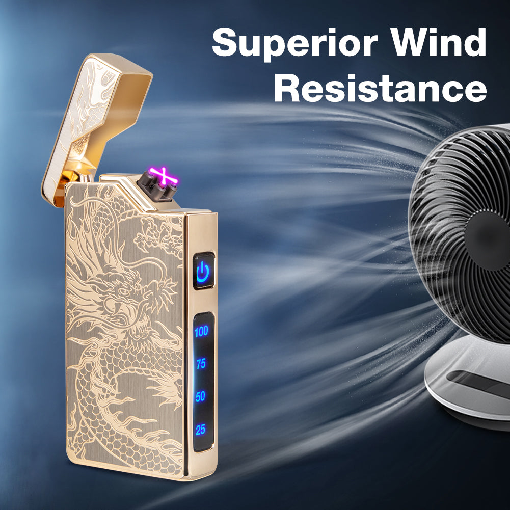 Electric Lighter - USB Rechargeable, Dual Arc Plasma Lighter, Windproof Flameless Lighters, Electronic Lighters with LED Battery Indication Gifts for Men Boyfriend Husband (Dragon Black)