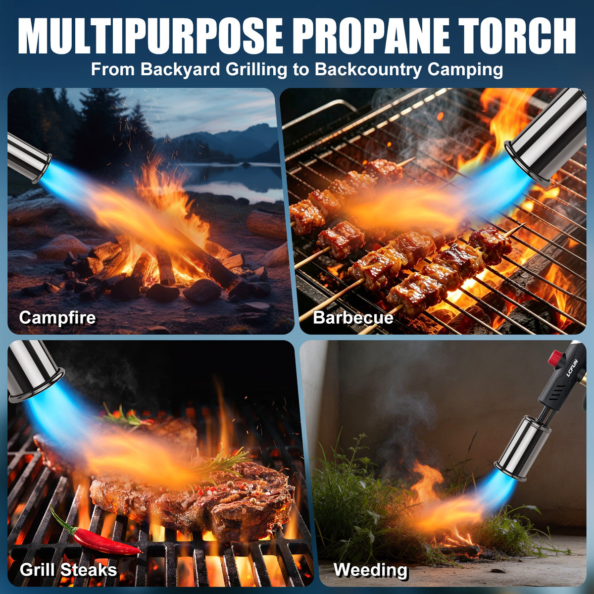 Propane Torch Gun, One-Press Max Flame Thrower Gun with Safety Lock, One-handed Blow Torch Fire Starter for Charcoals,Grill,Cooking(Tank Not Included)