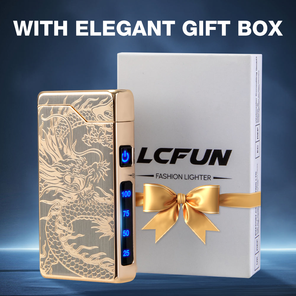 Electric Lighter - USB Rechargeable, Dual Arc Plasma Lighter, Windproof Flameless Lighters, Electronic Lighters with LED Battery Indication Gifts for Men Boyfriend Husband (Dragon Black)