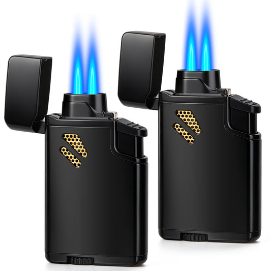 2 Pack Torch Lighters Refillable Butane Lighter, Windproof Adjustable Dual Flame Cigar Torch Lighters (Butane NOT Included)