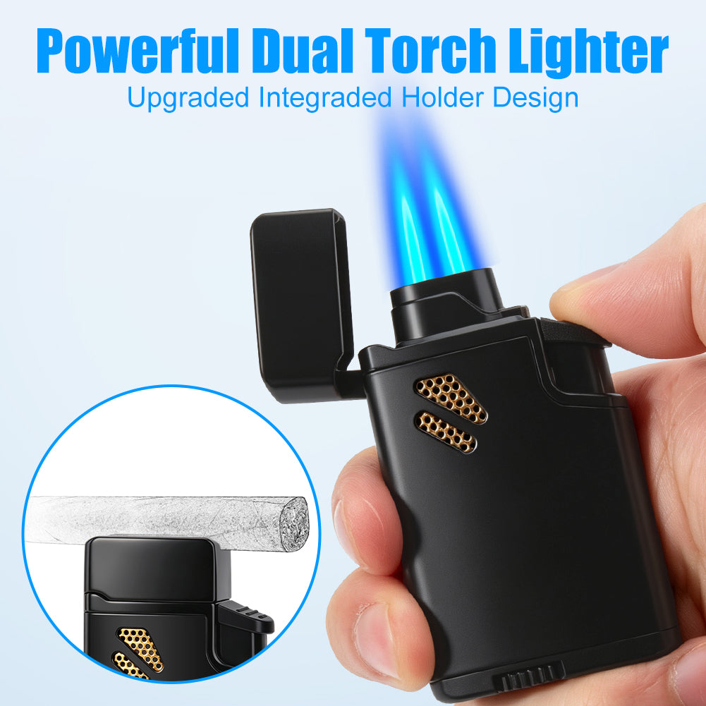2 Pack Torch Lighters Refillable Butane Lighter, Windproof Adjustable Dual Flame Cigar Torch Lighters (Butane NOT Included)