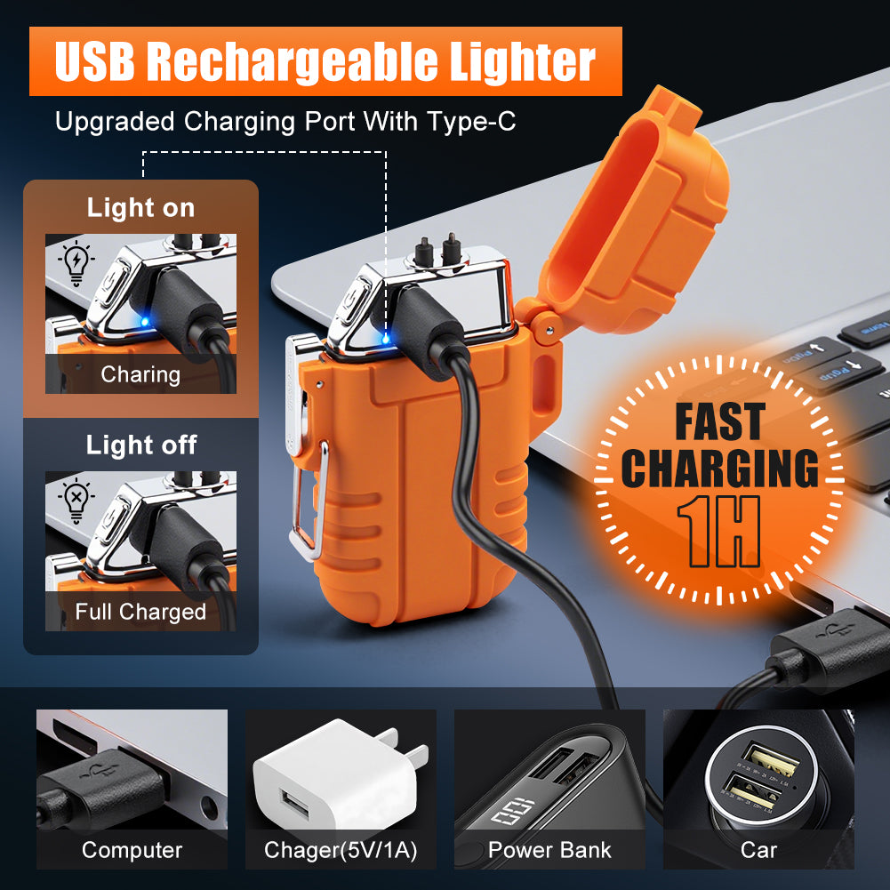 LcFun Electric Lighter USB C Rechargeable Plasma Lighter Windproof Flameless Arc Lighters, Waterproof Matches for Camping Hiking Hunting, Survival Tactical Gear Gifts for Men Fathers Husband