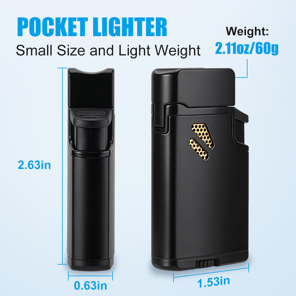 2 Pack Torch Lighters Refillable Butane Lighter, Windproof Adjustable Dual Flame Cigar Torch Lighters (Butane NOT Included)