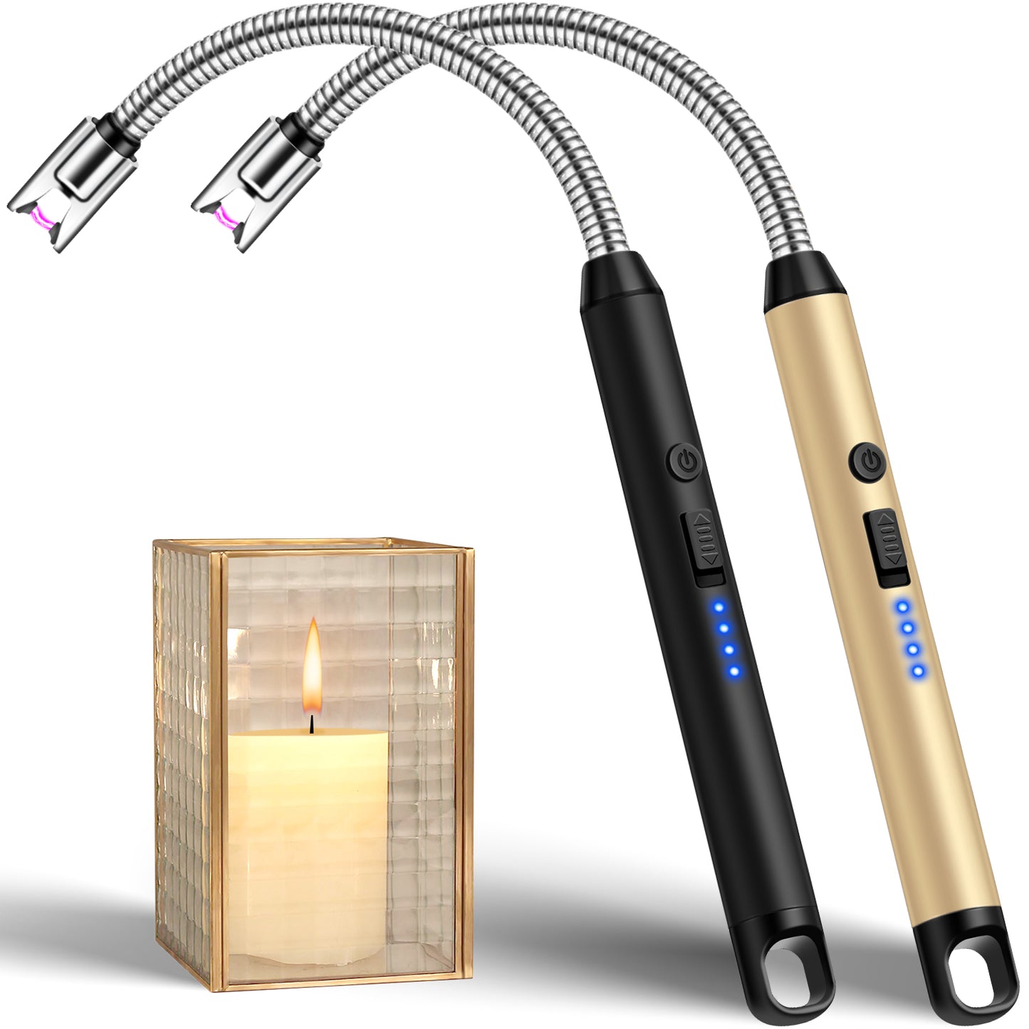LcFun 2 Pack Candle Lighter Windproof USB C Rechargeable Electric Lighters with 360° Flexible Neck & Safety Lock, Windproof Flameless Lighters Long Stem Matches for Candle, Grill, BBQ, Gas Stoves