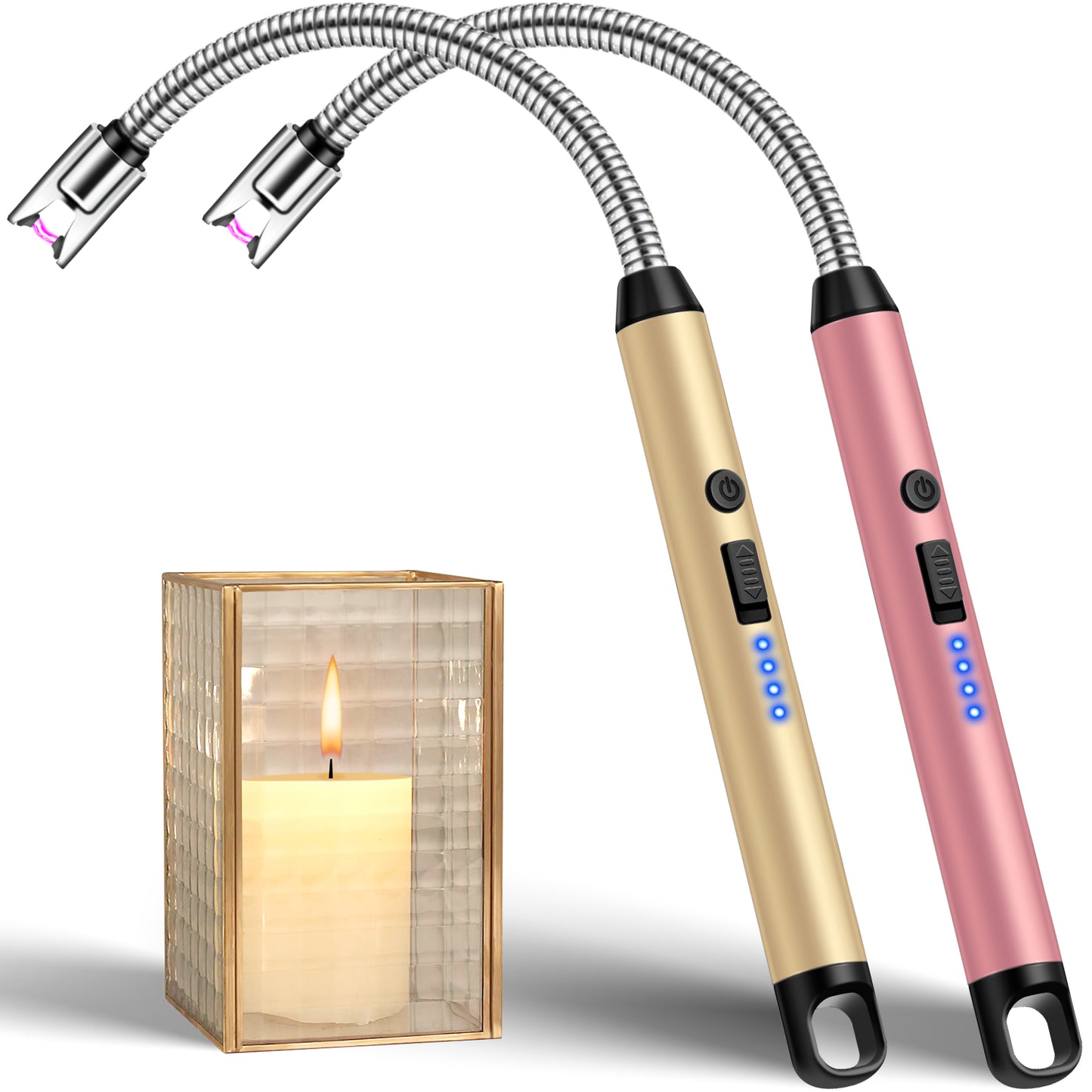 LcFun 2 Pack Candle Lighter Windproof USB C Rechargeable Electric Lighters with 360° Flexible Neck & Safety Lock, Windproof Flameless Lighters Long Stem Matches for Candle, Grill, BBQ, Gas Stoves