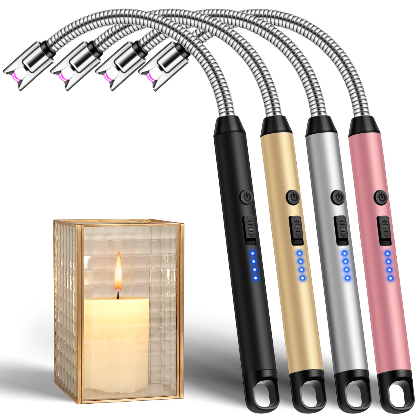 LcFun 2 Pack Candle Lighter Windproof USB C Rechargeable Electric Lighters with 360° Flexible Neck & Safety Lock, Windproof Flameless Lighters Long Stem Matches for Candle, Grill, BBQ, Gas Stoves