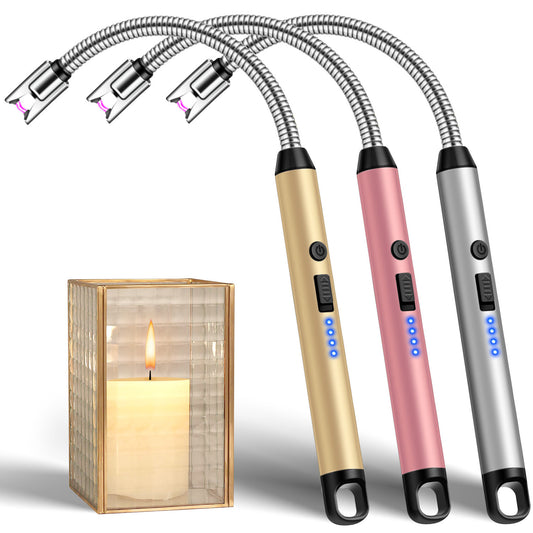 3 Pack Electric Lighter, Long Reach Candle Lighters USB Rechargeable, Arc Plasma Lighter Windproof and Flameless for BBQ, Candles, Grill and Camping