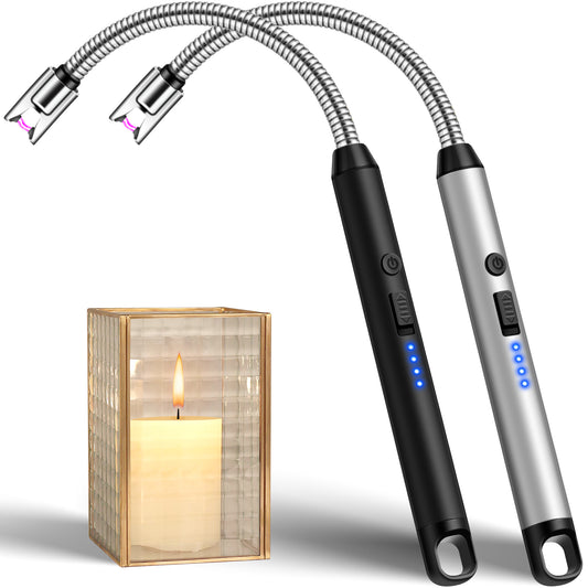 2 Pack Candle Lighters Long Reach Electric Lighter Rechargeable USB Arc Plasma Lighters Electronic Windproof Lighter for Scented Candles Bbq Camping