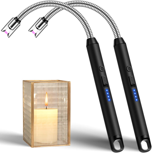 LcFun 2 Pack Candle Lighter Windproof USB C Rechargeable Electric Lighters with 360° Flexible Neck & Safety Lock, Windproof Flameless Lighters Long Stem Matches for Candle, Grill, BBQ, Gas Stoves