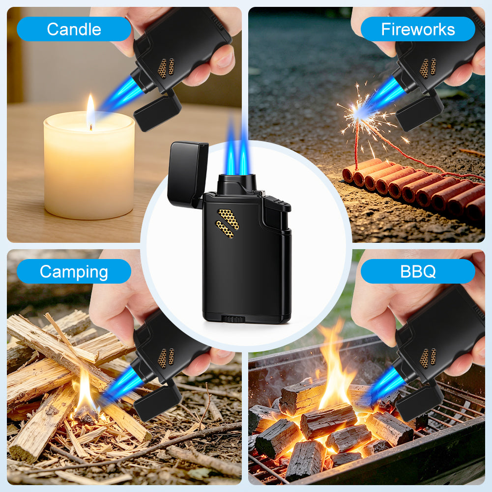 2 Pack Torch Lighters Refillable Butane Lighter, Windproof Adjustable Dual Flame Cigar Torch Lighters (Butane NOT Included)