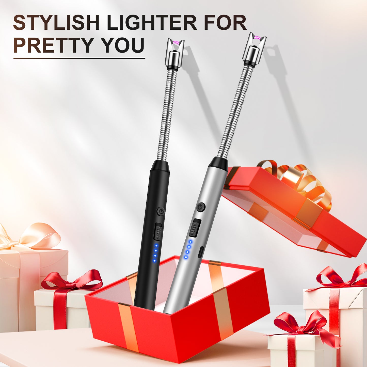 2 Pack Candle Lighters Long Reach Electric Lighter Rechargeable USB Arc Plasma Lighters Electronic Windproof Lighter for Scented Candles Bbq Camping