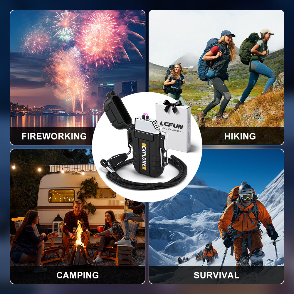 LcFun Electric Lighter USB C Rechargeable Plasma Lighter Windproof Flameless Arc Lighters, Waterproof Matches for Camping Hiking Hunting, Survival Tactical Gear Gifts for Men Fathers Husband