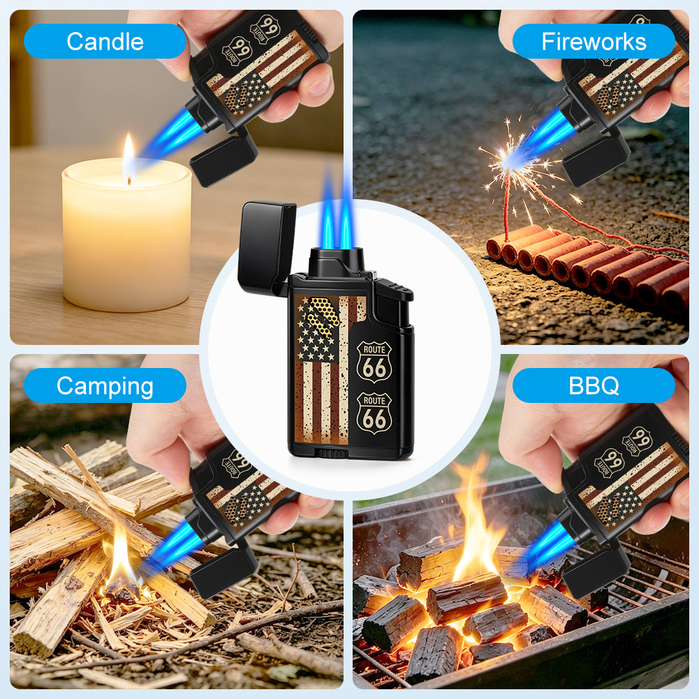 Torch Lighter Skull Windproof Dual Jet Flame Butane Lighters, Refillable Cigar Torch Cigarette Lighters