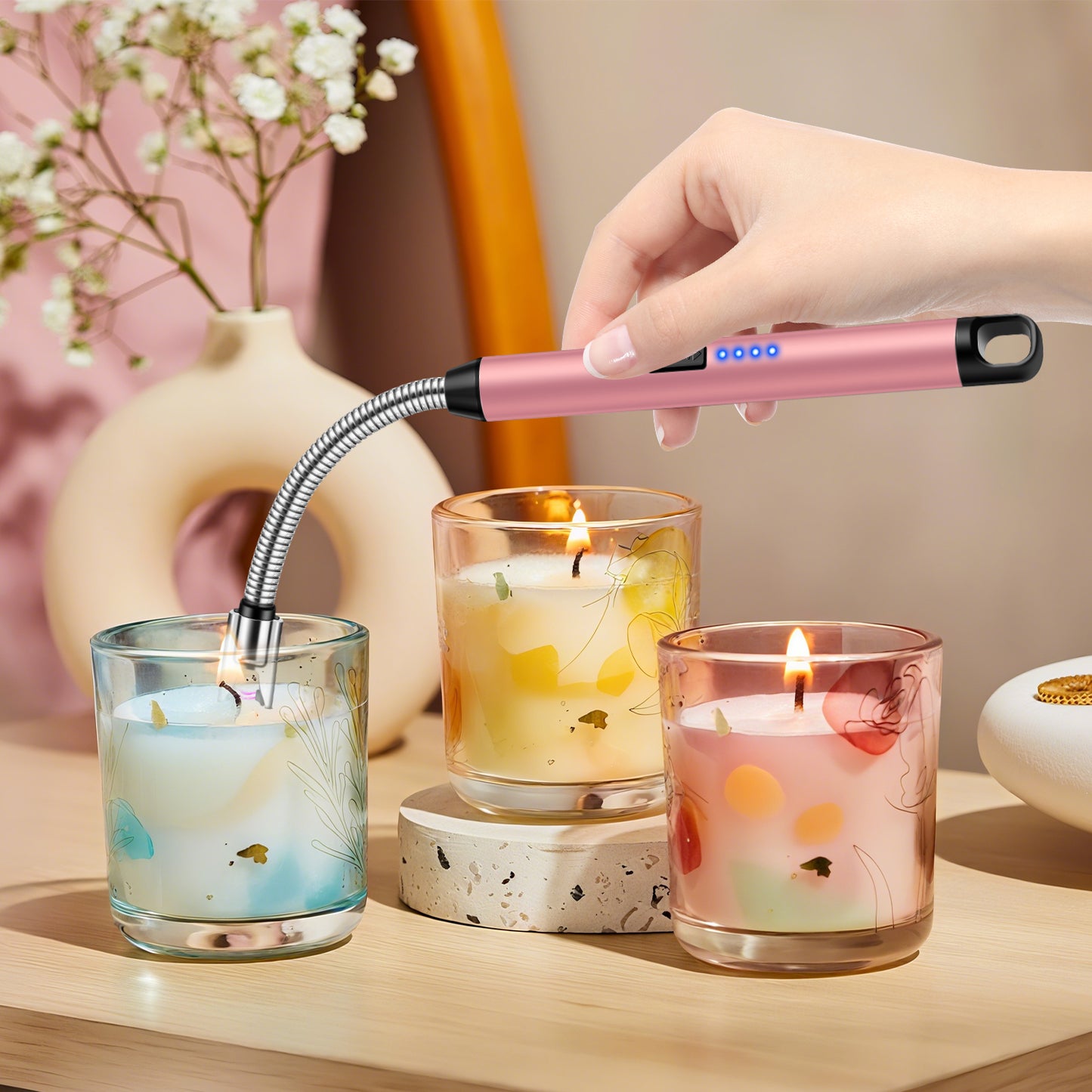 3 Pack Electric Lighter, Long Reach Candle Lighters USB Rechargeable, Arc Plasma Lighter Windproof and Flameless for BBQ, Candles, Grill and Camping