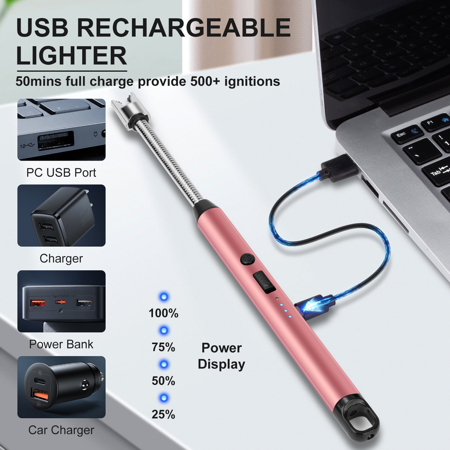 3 Pack Electric Lighter, Long Reach Candle Lighters USB Rechargeable, Arc Plasma Lighter Windproof and Flameless for BBQ, Candles, Grill and Camping