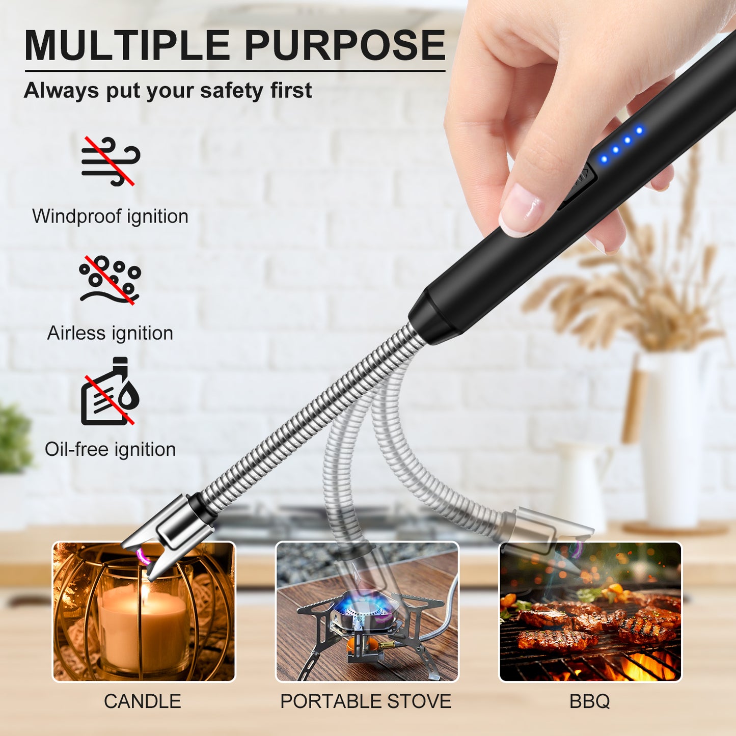 2 Pack Candle Lighters Long Reach Electric Lighter Rechargeable USB Arc Plasma Lighters Electronic Windproof Lighter for Scented Candles Bbq Camping