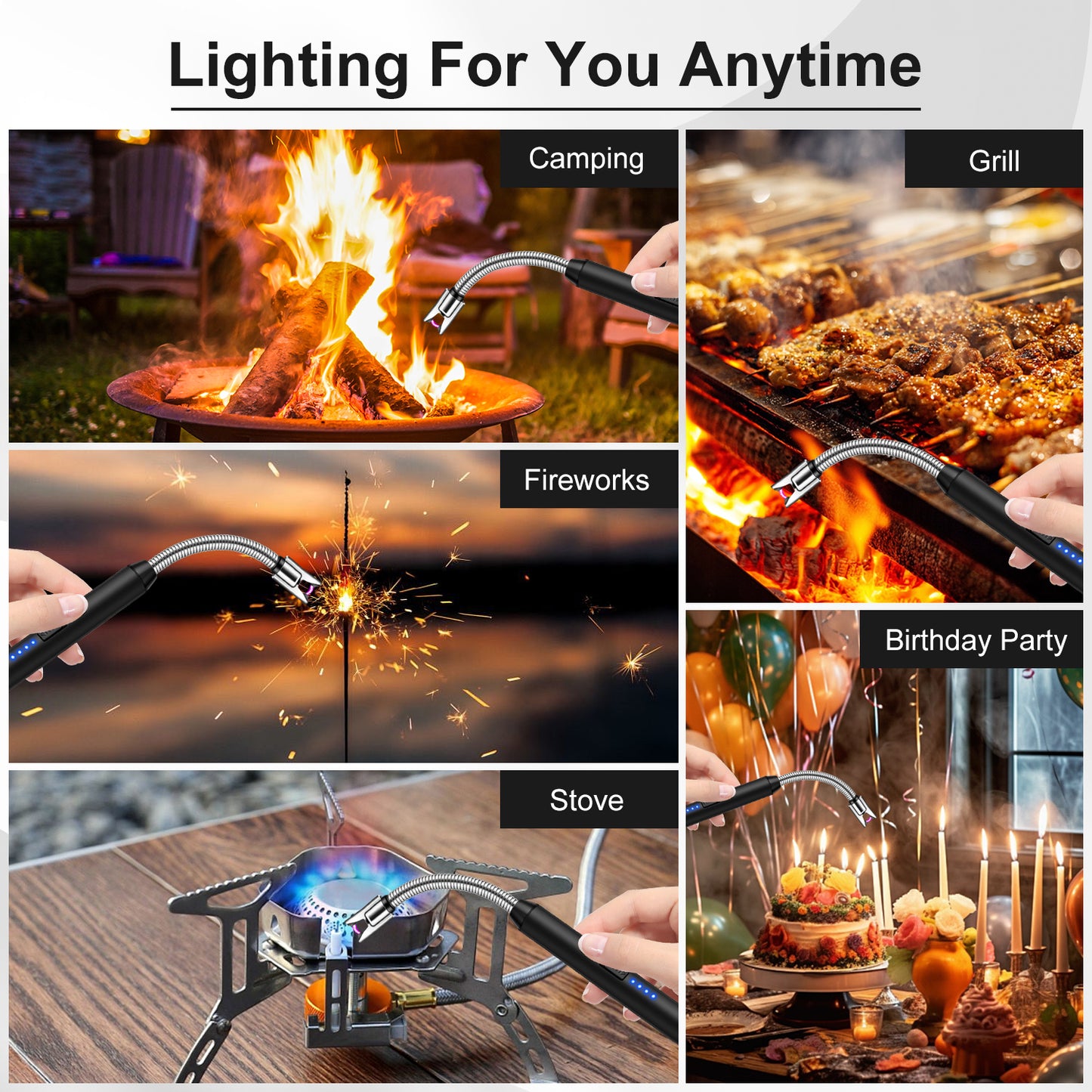 2 Pack Candle Lighters Long Reach Electric Lighter Rechargeable USB Arc Plasma Lighters Electronic Windproof Lighter for Scented Candles Bbq Camping