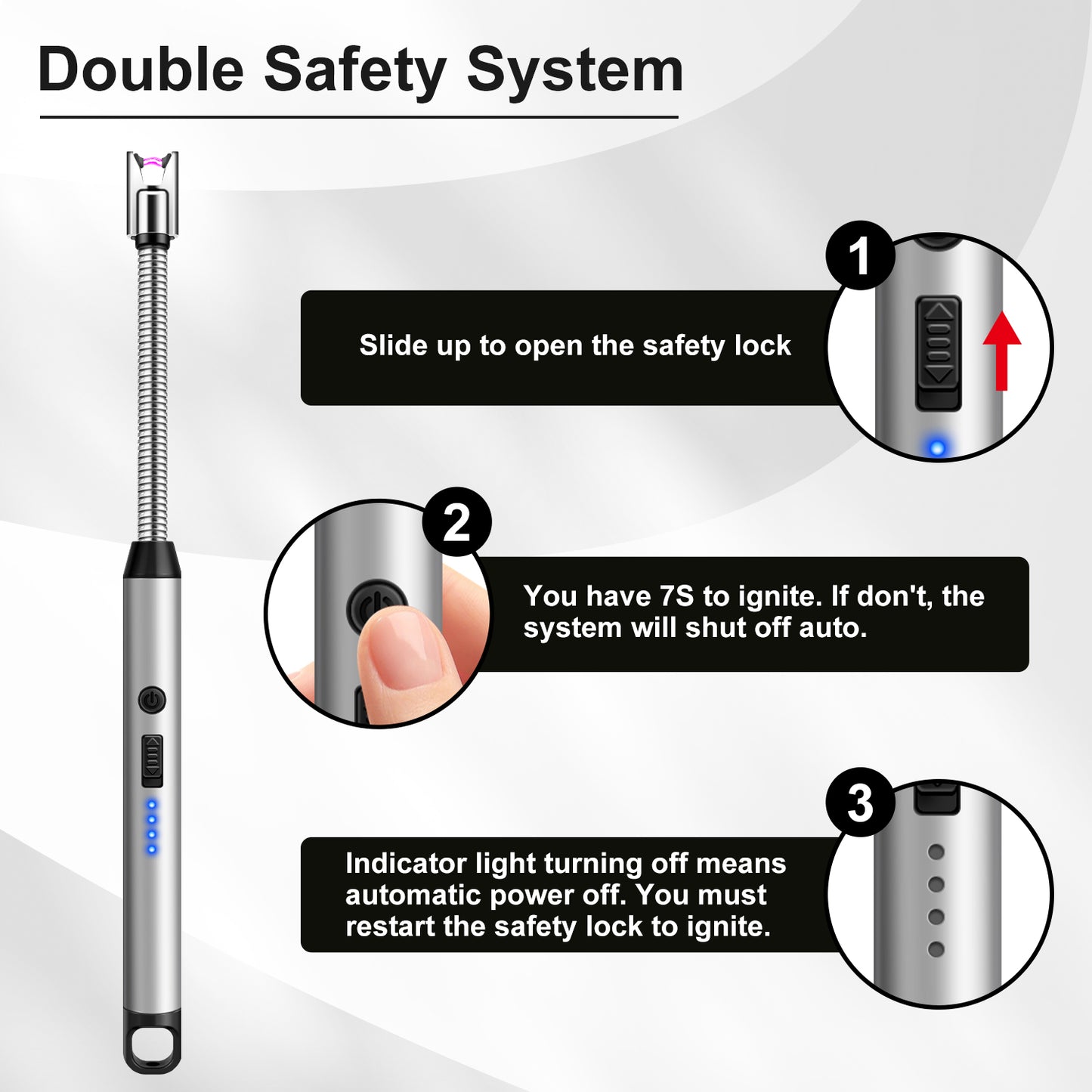 LcFun 2 Pack Candle Lighter Windproof USB C Rechargeable Electric Lighters with 360° Flexible Neck & Safety Lock, Windproof Flameless Lighters Long Stem Matches for Candle, Grill, BBQ, Gas Stoves