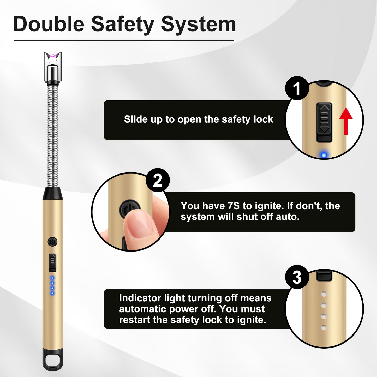 LcFun 2 Pack Candle Lighter Windproof USB C Rechargeable Electric Lighters with 360° Flexible Neck & Safety Lock, Windproof Flameless Lighters Long Stem Matches for Candle, Grill, BBQ, Gas Stoves