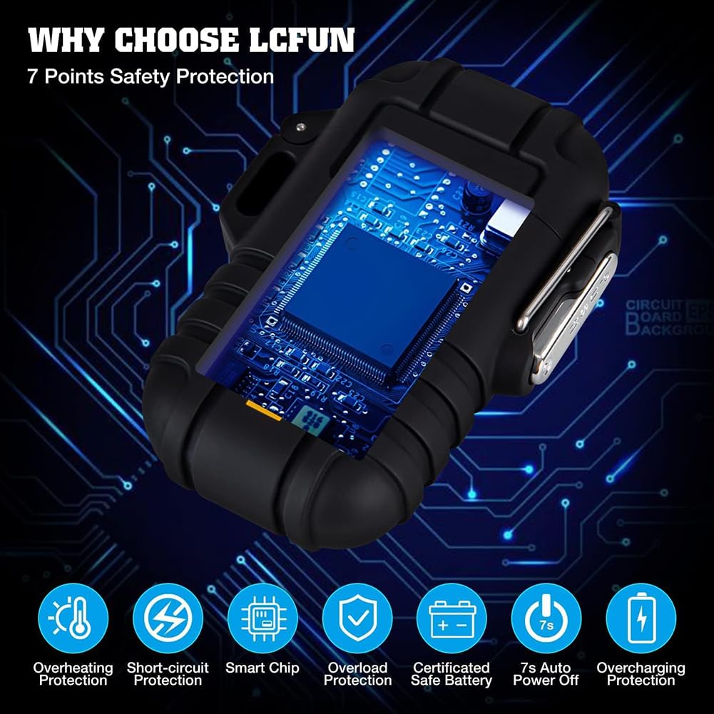 LcFun Electric Lighter Windproof Dual Arc USB Rechargeable Flameless Plasma Lighters Waterproof Matches for Camping Hiking Survival Tactical Gear Birthday Gifts for Men Husband