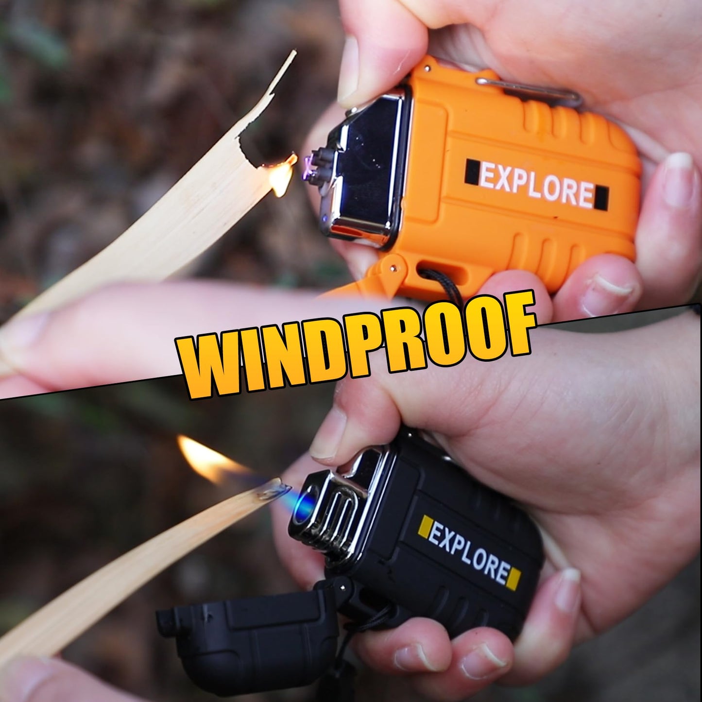 LcFun 2 Pack Waterproof Outdoor Lighter Windproof Torch Lighters Butane Refillable USB Rechargeable Electric Dual Arc Plasma Lighter Hiking Camping Essentials Hunting Gear Fathers Day Dad Gifts