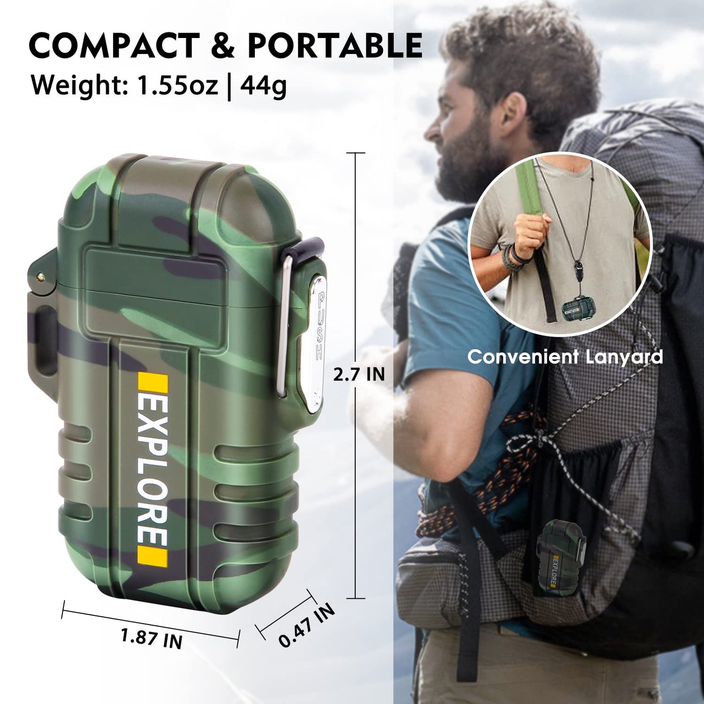 LcFun Electric Dual Arc Lighter USB Rechargeable Outdoor Windproof Flameless Plasma Lighters for Camping, Hiking, Waterproof Matches Survival Tactical Gear Fathers Day Dad Gifts Birthday Gifts for Men